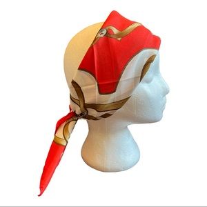 Equestrian Large Square Scarf Red Gold White NWOT